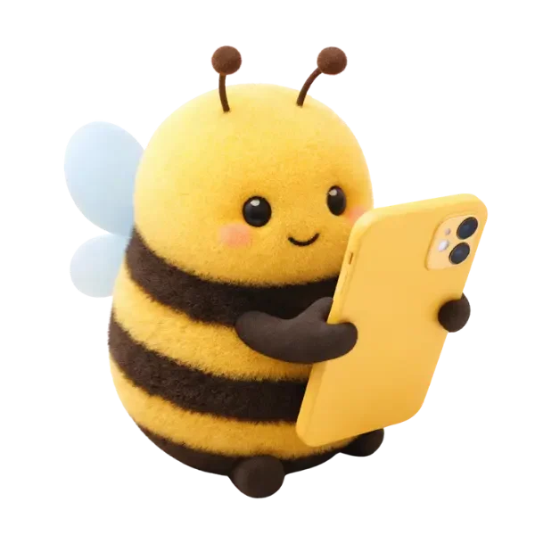 A bee looking at a phone