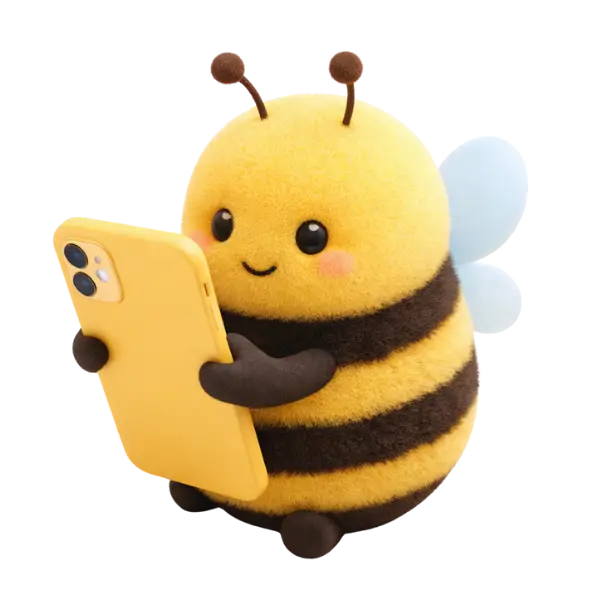 A bee looking at a phone